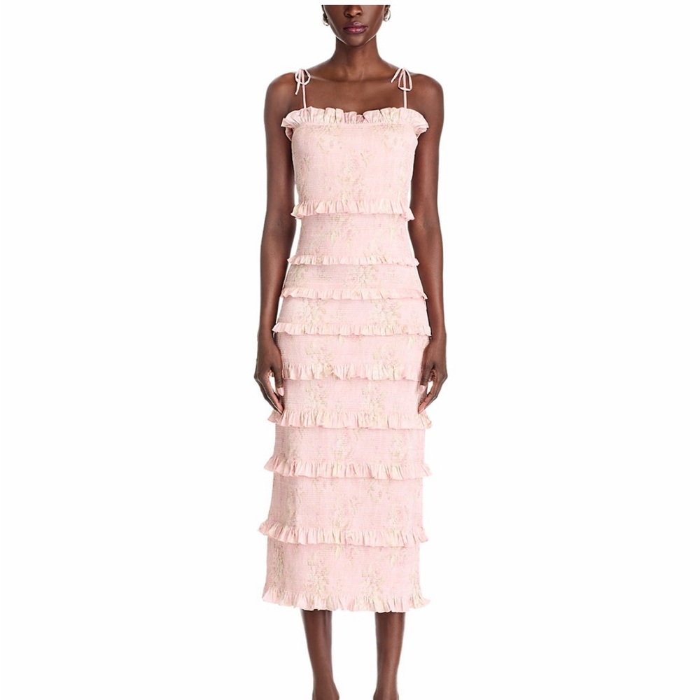 V. Chapman Pink Tiered Ruffle Midi Dress